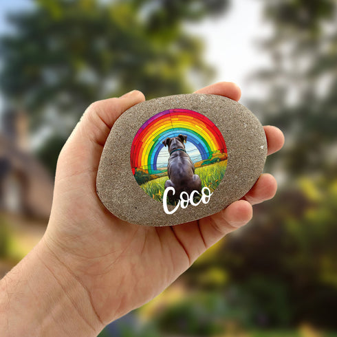 Rainbow Staffordshire Bull Terrier Grey Personalised Pebble